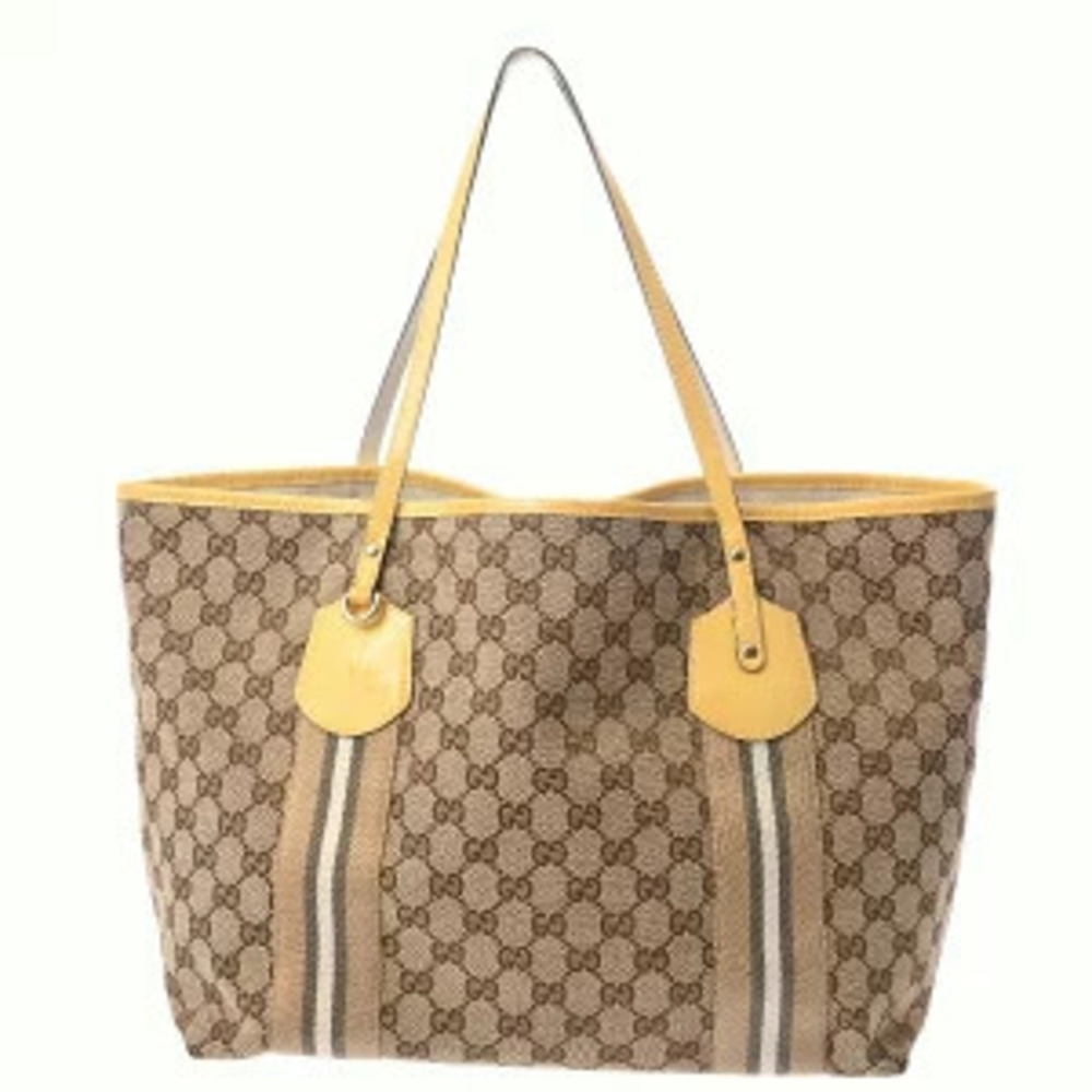 Gucci GG beige ebony yellow canvas Patent Vernis leather tote bag